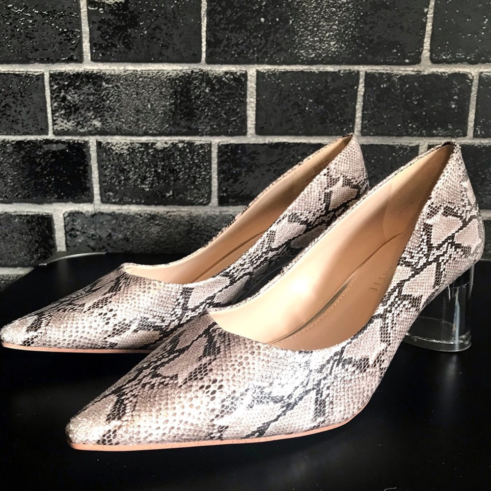 Snakeprint Pumps with Lucite Heel